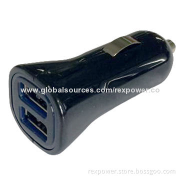 Dual-USB Car Charger, 10-16V DC, 2.4A Input and 5V DC-2.4A Output USB